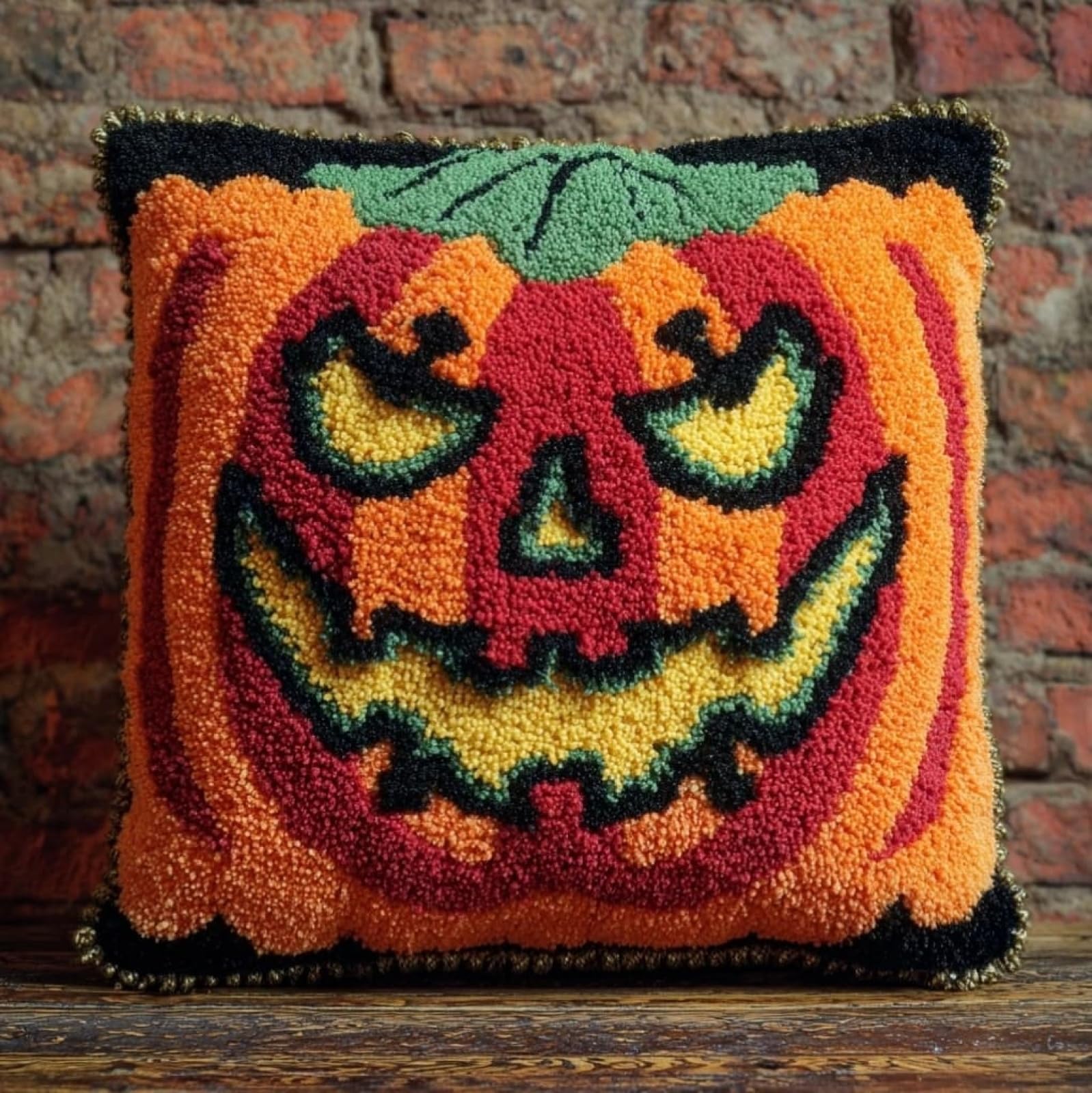 AxiangziK Latch Hook Kits for Adults,Pumpkin Latch Hook Pillow Kits 17X17 Inches DIY Needlework Crafts Everything Included Gift for Family Friends