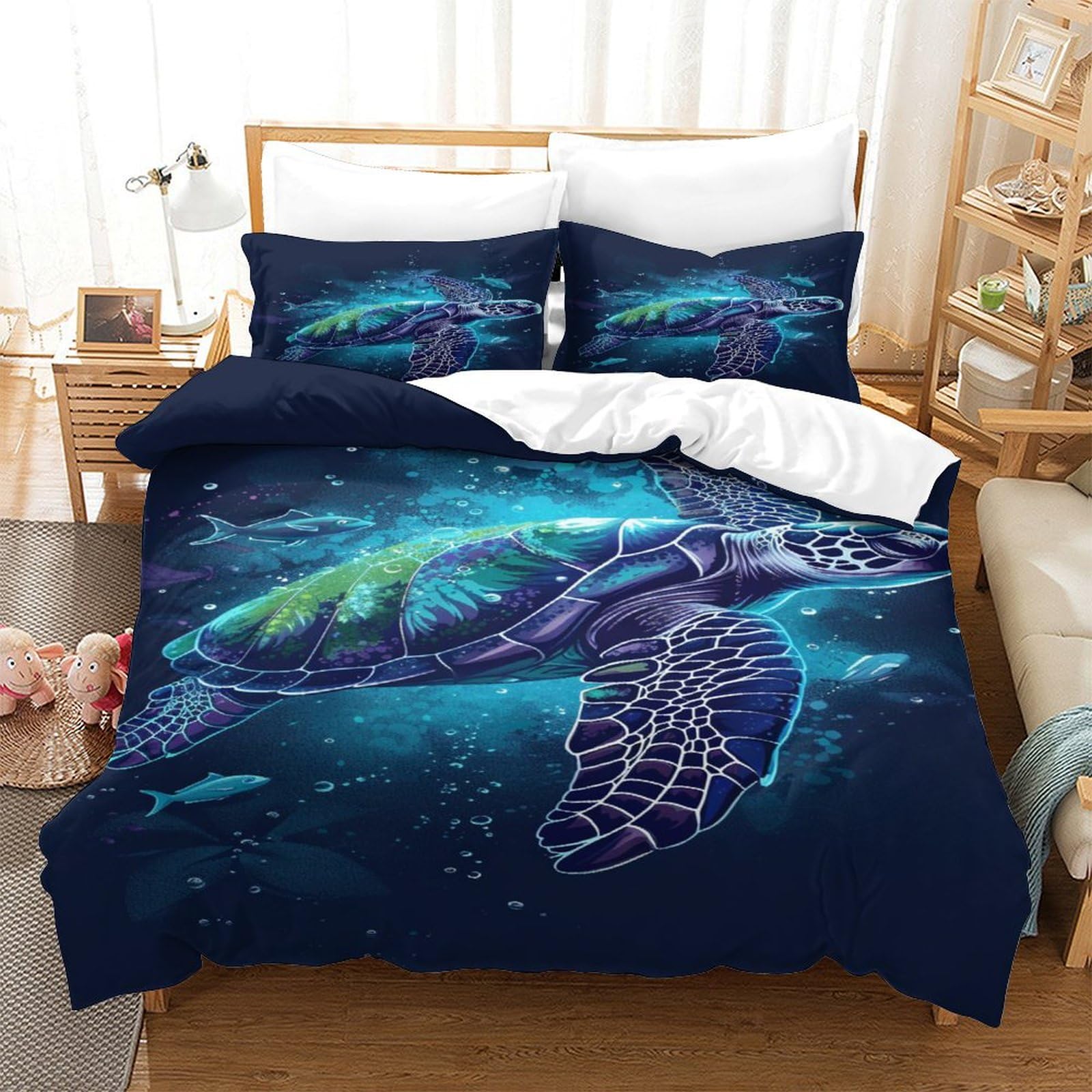 P1s9u7w5y Sea Turtle-5 Underwater Ocean 3D Printed Turtle Duvet Cover Set 3Pcs Microfiber Sea Life Bedding Set Double（200X200cm）