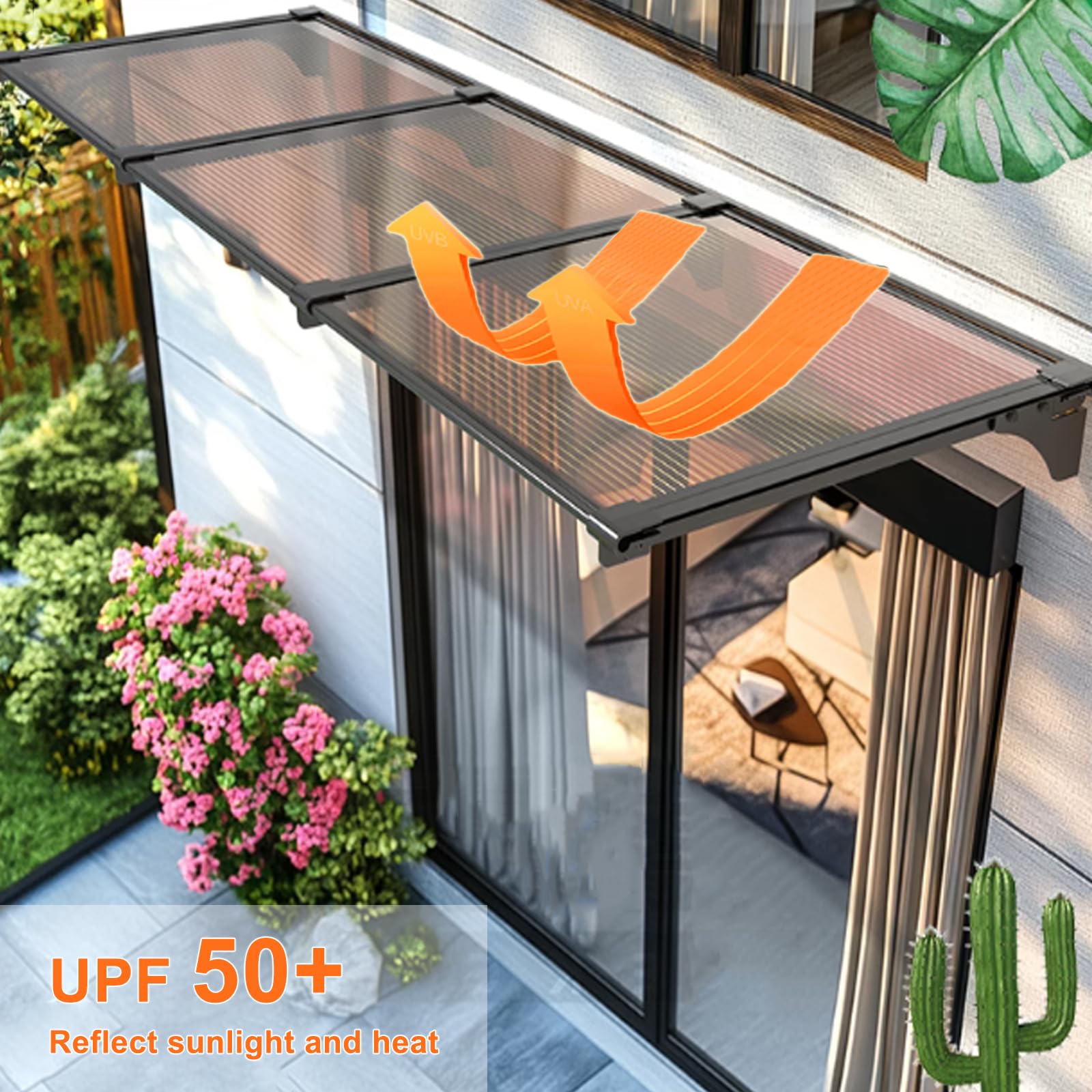 Auvent de Porte et Fenêtres en Aluminium,Toit Abri Contre la Pluie et UV,Marquise Solaire Abri,Marquise d'accueil en Polycarbonate,Couverture de Jardin Extérieur (80x180cm/31 x71)