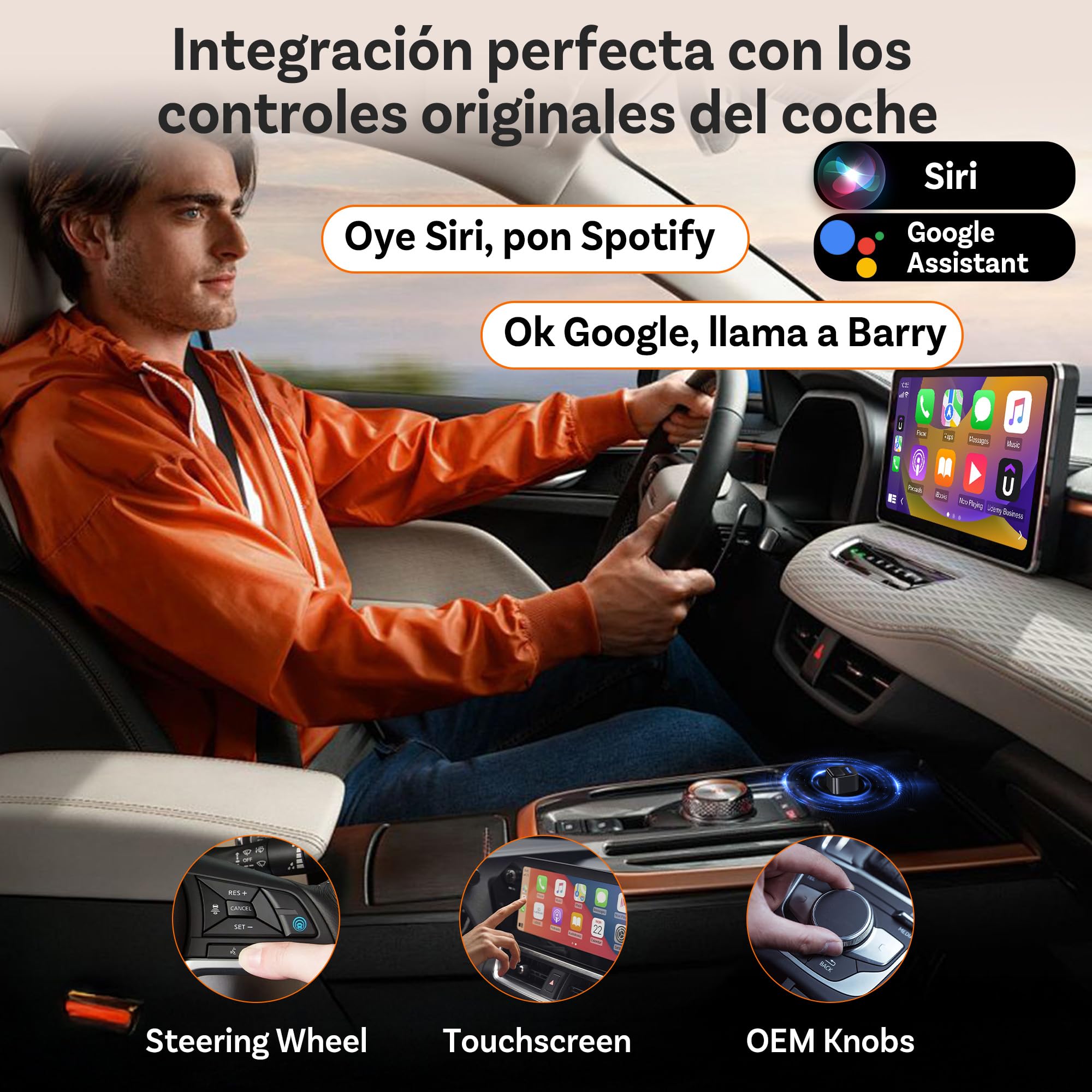 Ottocast Mini Core 2026 Adaptador CarPlay Inalámbrico y Android Auto, Plug & Play, Cambio de móvil con un botón, WiFi 6 + BT 5.4, Reconexión automática, para iPhone 6+ (iOS 10+) y Android 11+