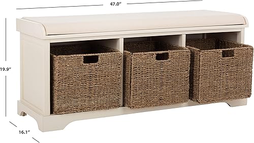 Miniatura 3 de Safavieh banca con cajones de almacenamiento en color gris y blanco, colección American Home, Madera, Blanco