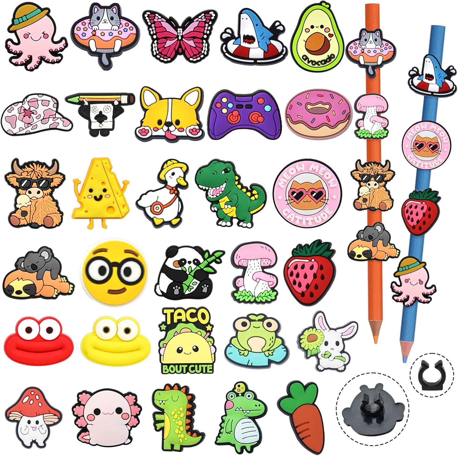 200PCS Pencil Toppers,Cute Pencil Charms for Students Bulk School Teacher Supplies Fun Pen Toppers Charms,PVC Pencils Clips Accessories Random Different Pencils Decor Classroom Rewards Prizes gifts