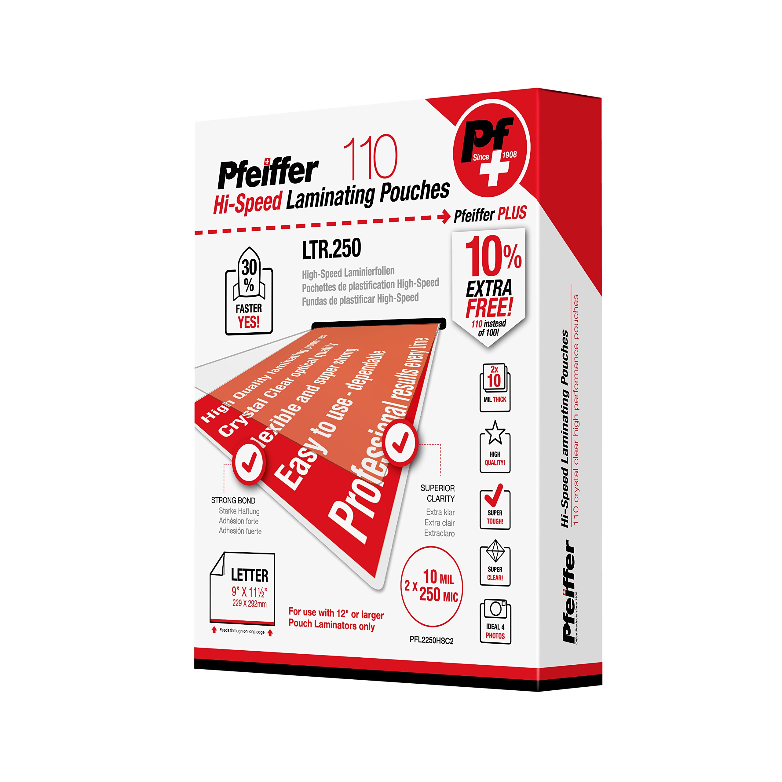 Pfeiffer HIGH-Speed Letter Size Laminating Pouches 10 mil (250 mic), 110-Pack (C) (PFL2250HSC2)