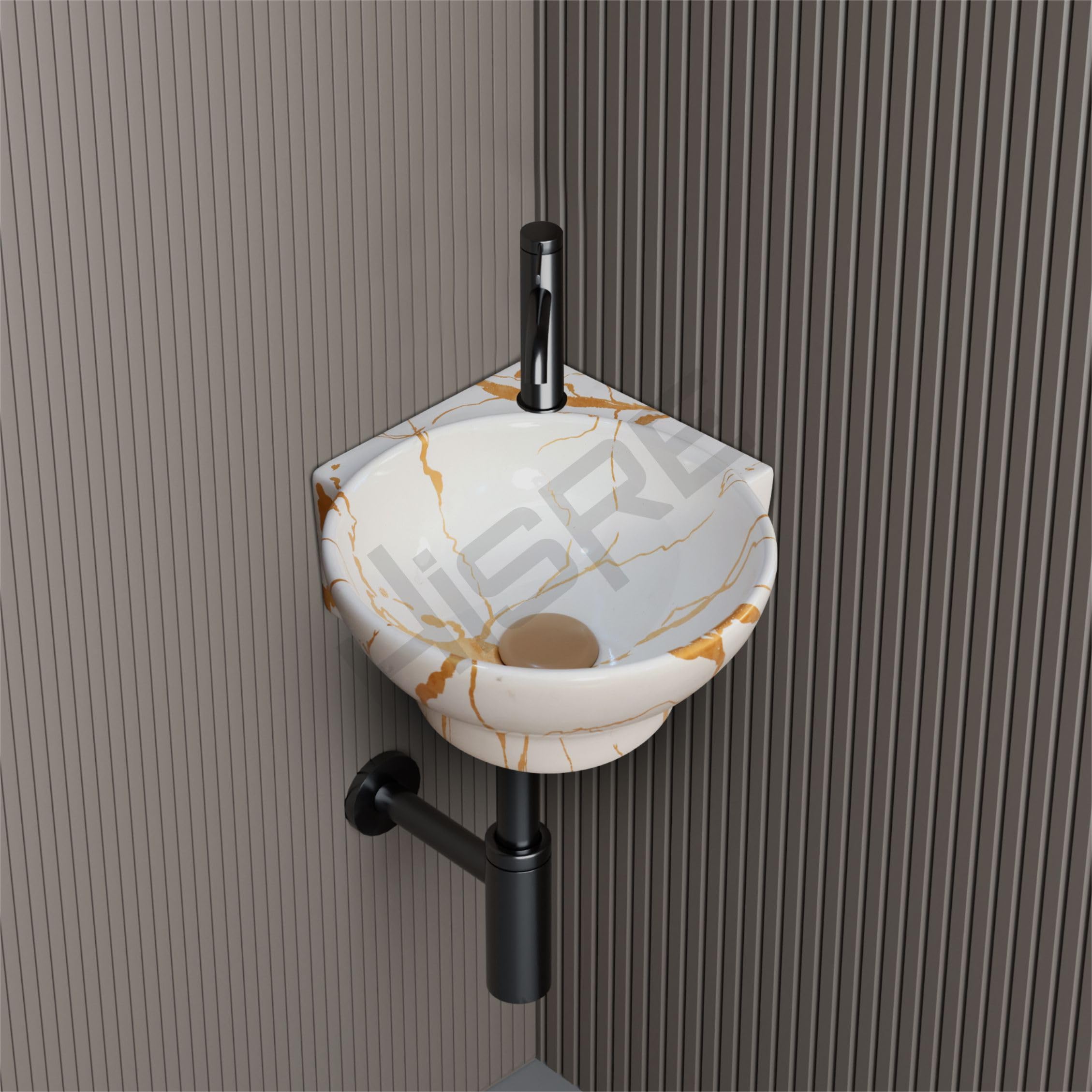 HISRE Wall Mounted Wash Basin for Bathroom | Ceramic Wash Basin Wall Hung Small Corner Wash Basin/Sink (Style - D), photo 1 of 5