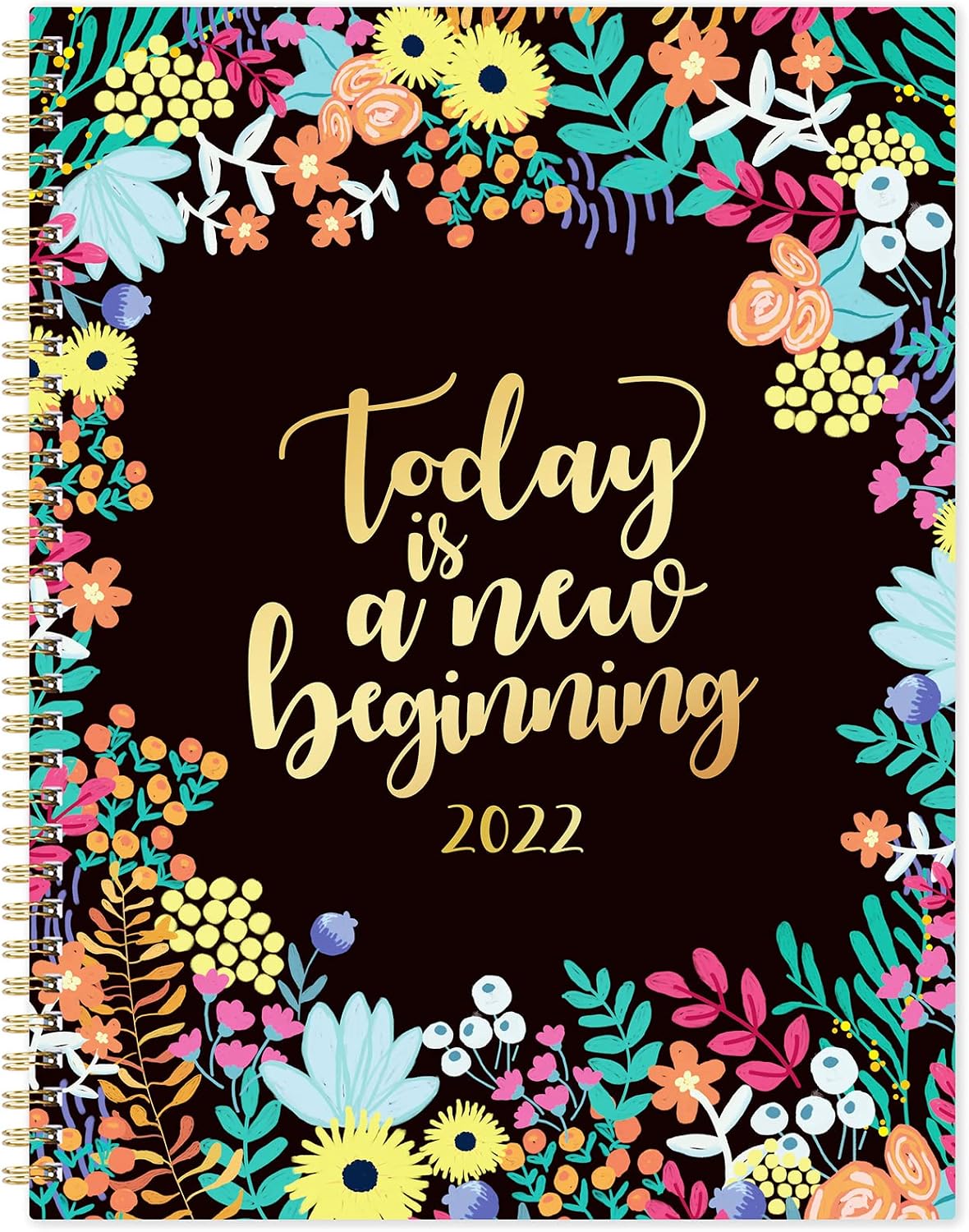 Monthly Planner/Calendar 2022 - 12-Month Planner with Tabs & Pocket & Label, Contacts and Passwords, 8.5" x 11", Thick Paper, Jan. 2022 - Dec. 2022, Twin-Wire Binding - Black Floral by Artfan