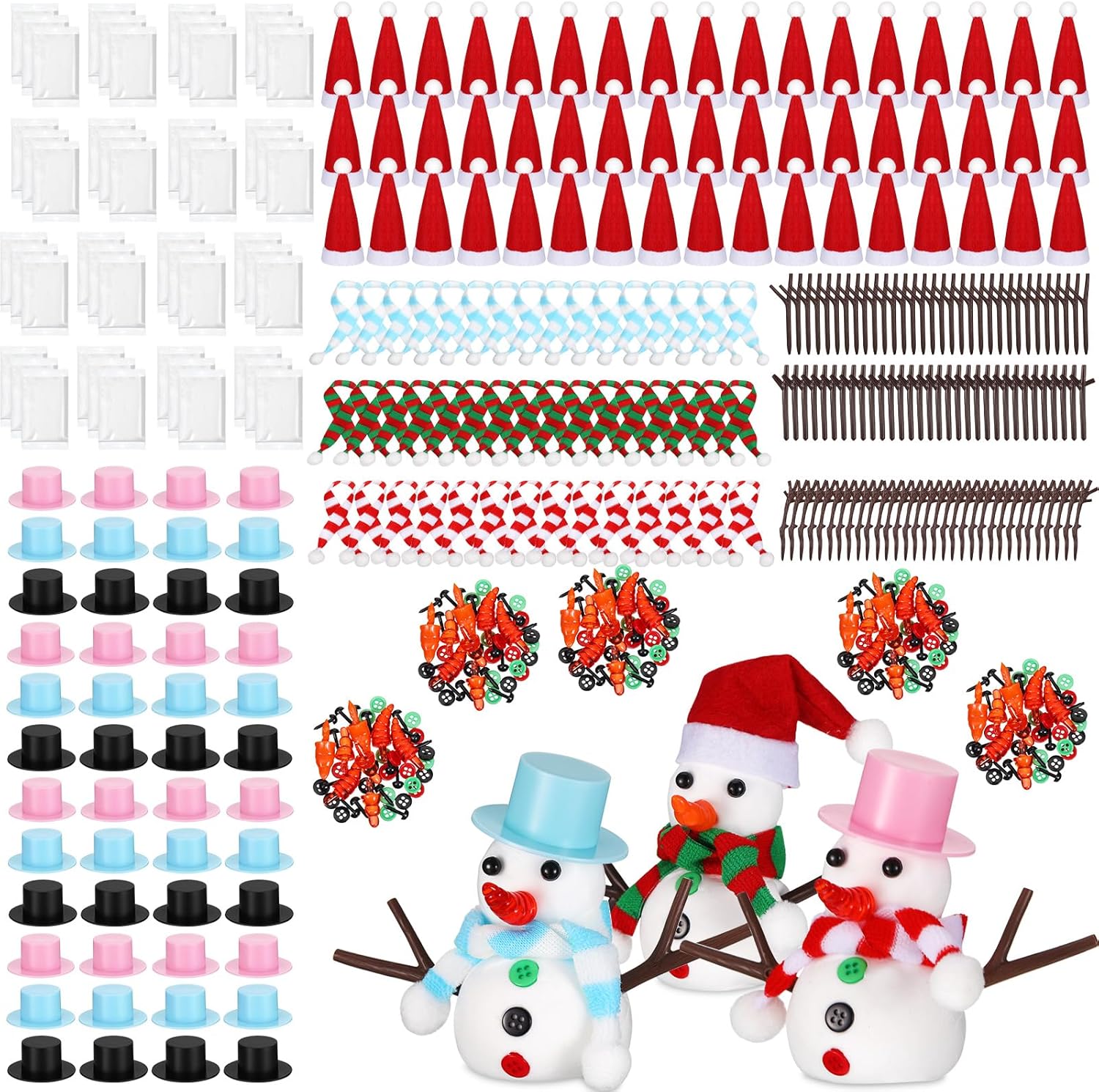 Barydat 48 Pack Snowman Craft Kit Christmas DIY Build Snowman Decorating Kit Modeling Clay Hats Buttons Scarfs Foam Balls Craft Supplies for Home Xmas Party