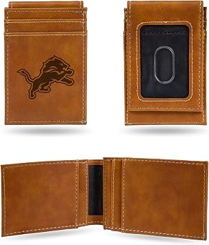 Rico Industries NFL Laser Engraved Front Pocket Wallet, Detroit Lions