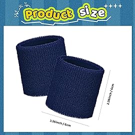 Bememo 12 Pack Wrist Sweat Bands for Women and Men, Sports Wristbands, Tennis Sweatbands, Moisture Wicking Neon Colored Wristband for Working Out, Football, Basketball(2.36 Inch,Navy Blue)