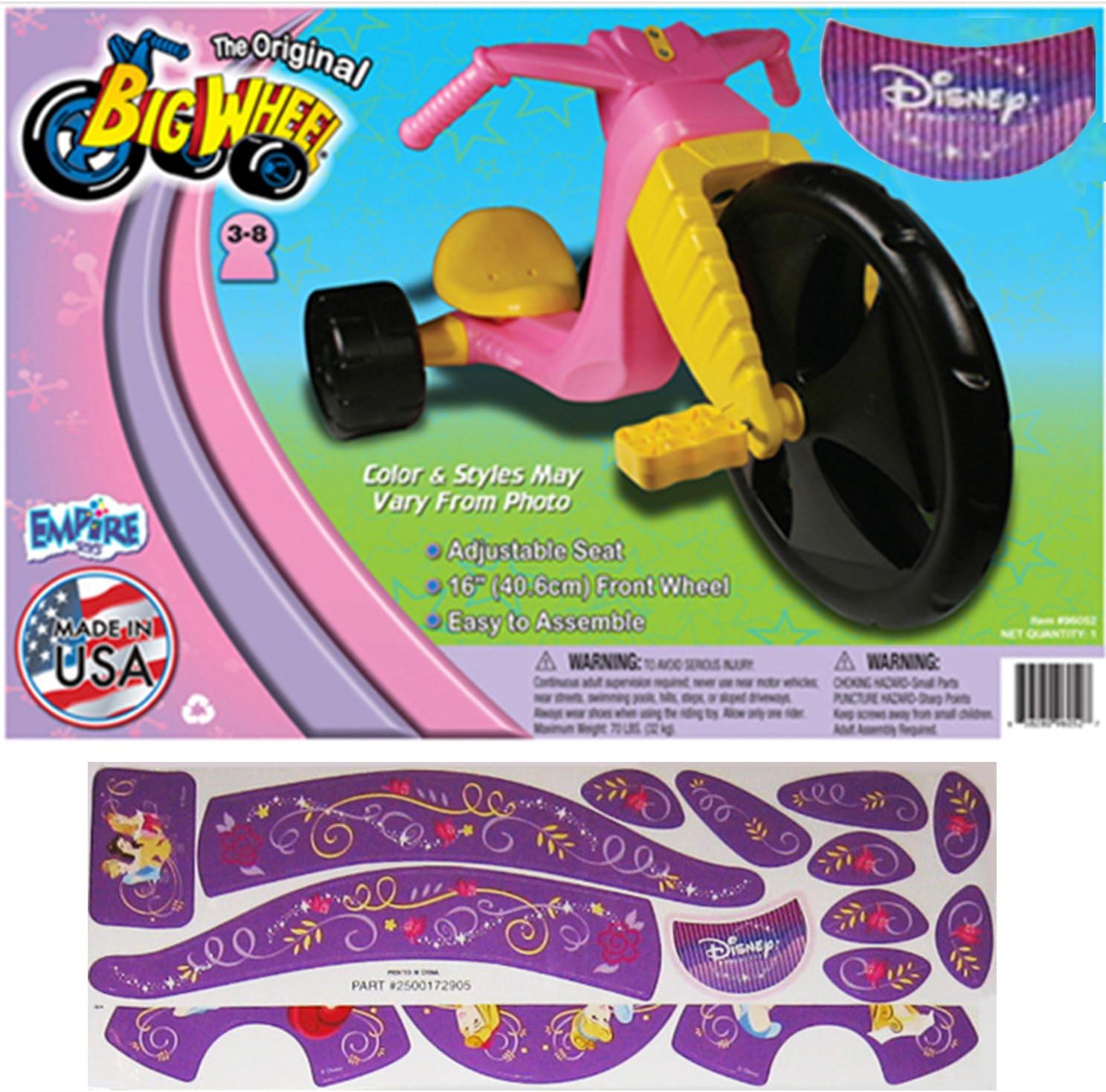 The Original Big Wheel Trike Black/Pink Limited Edition for Girls 16" w/ Disney Princess Decals