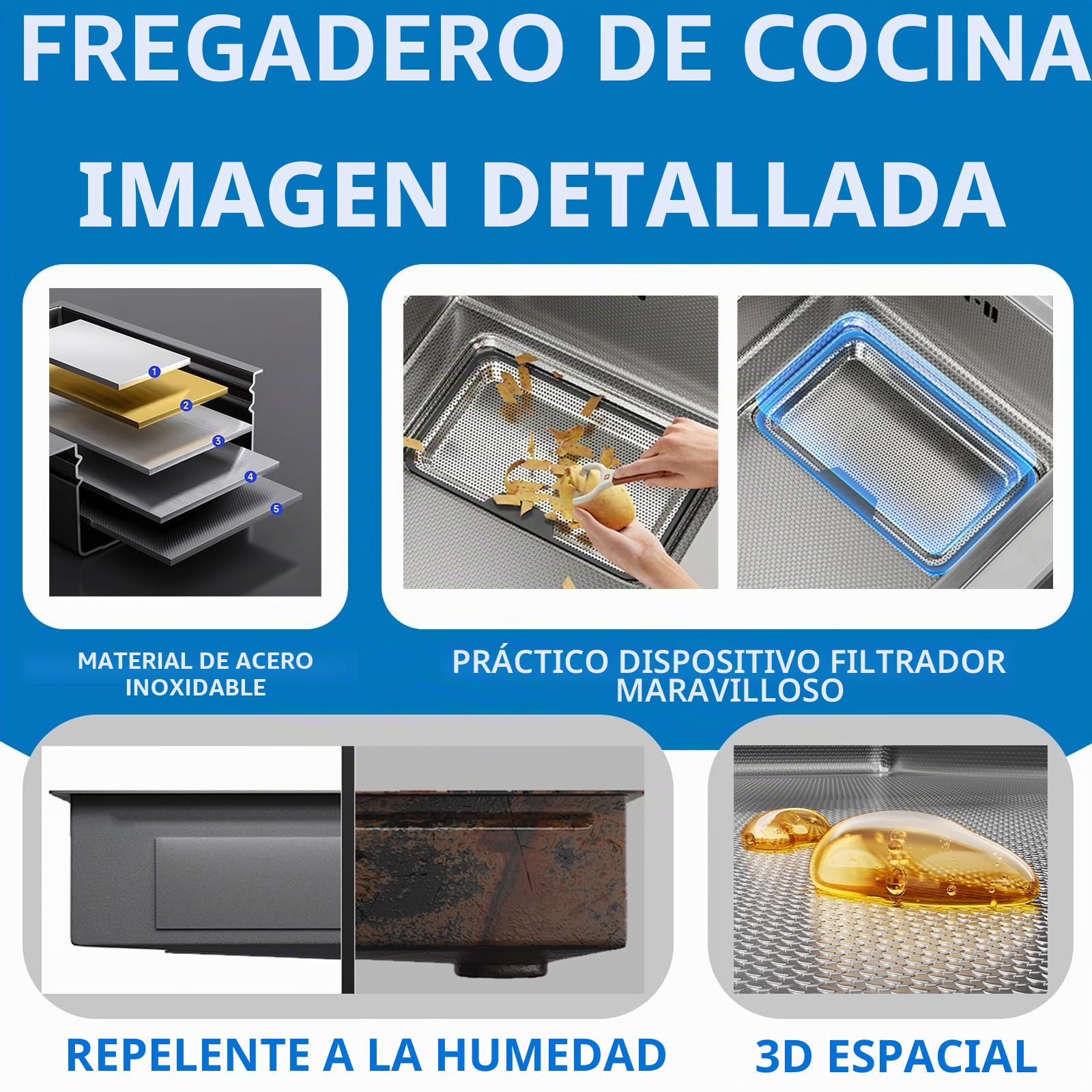 Fregadero Cocina 75 x 45cm,Fregadero Acero Inoxidable Grifo extraíble,fregadero negro Dispensador de jabón,Fregadero Bajo Encimera Pantalla de visualización (Fregadero de cocina 1)