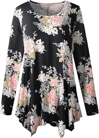 LARACE Womens Long Sleeve Flattering Comfy Tunic Loose Fit Flowy Top