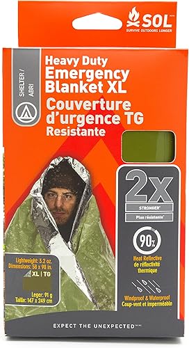 S.O.L. Survive Outdoors Longer Manta de Emergencia Resistente 90% Reflectante del Calor - Gruesa, Resistente para Kit de Preparación para Desastres
