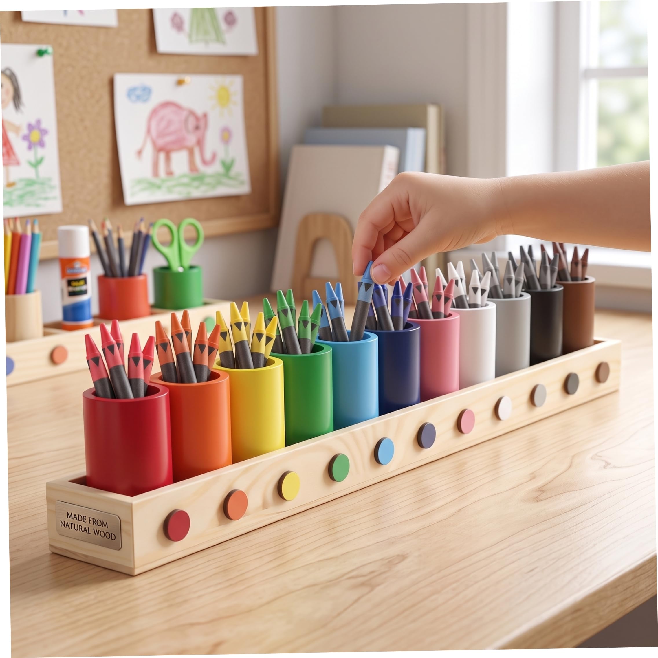 Organizer per matite colorate in legno a 11 scomparti, supporto da scrivania colorato per pennarelli, pastelli, penne, materiale scolastico per ufficio e casa