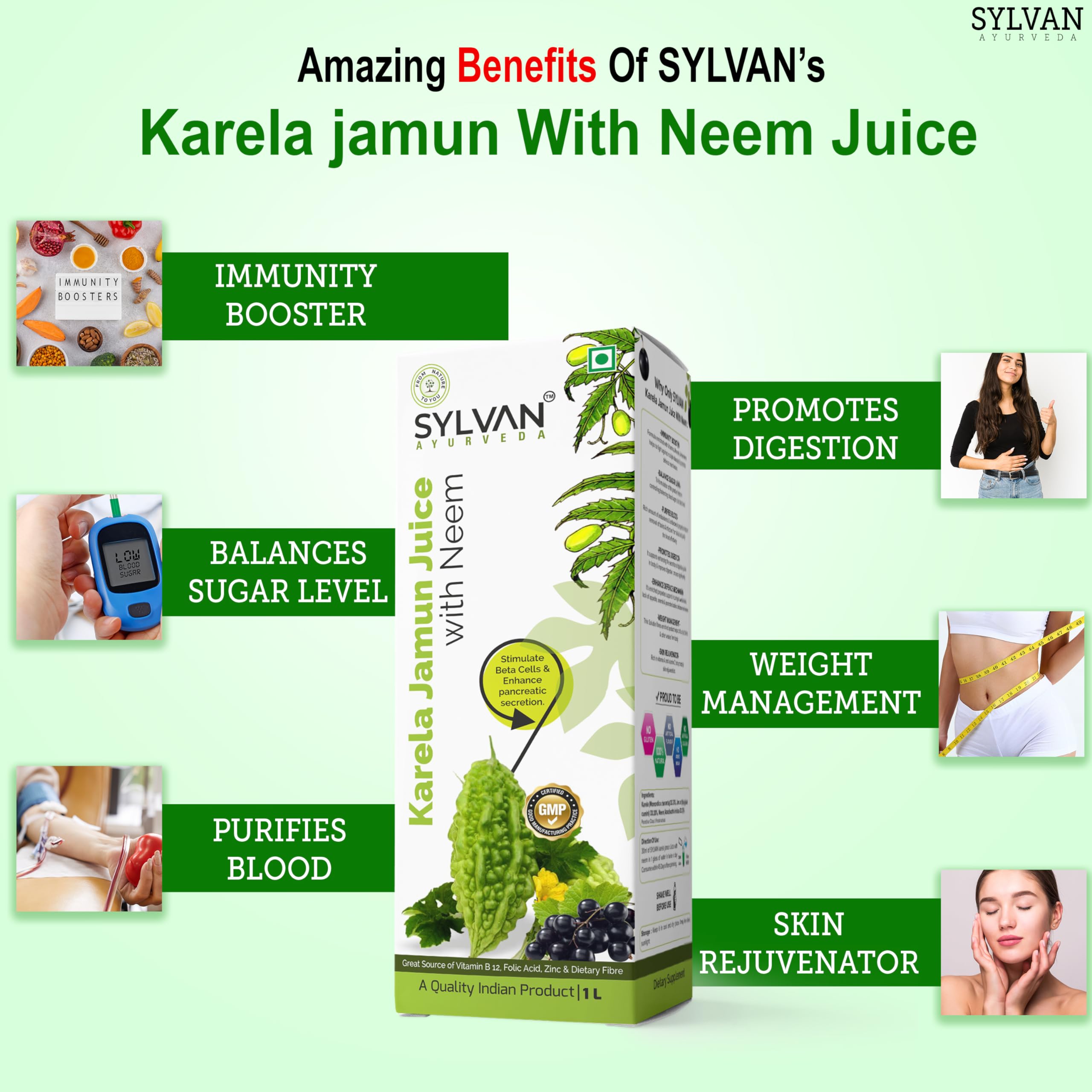 Sylvan Karela Jamun Juice Set | Helps Control Blood Sugar Level and Lower Bad Cholesterol | Diabetic Care (2L) 1