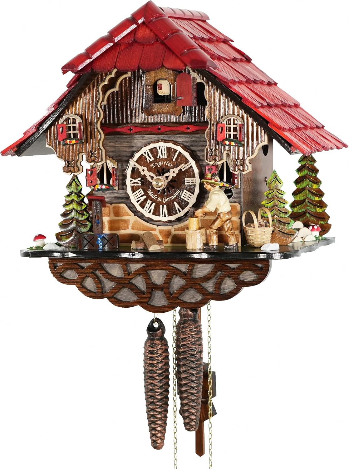 Engstler Cuckoo Clock Black Forest House with Moving Wood Chopper