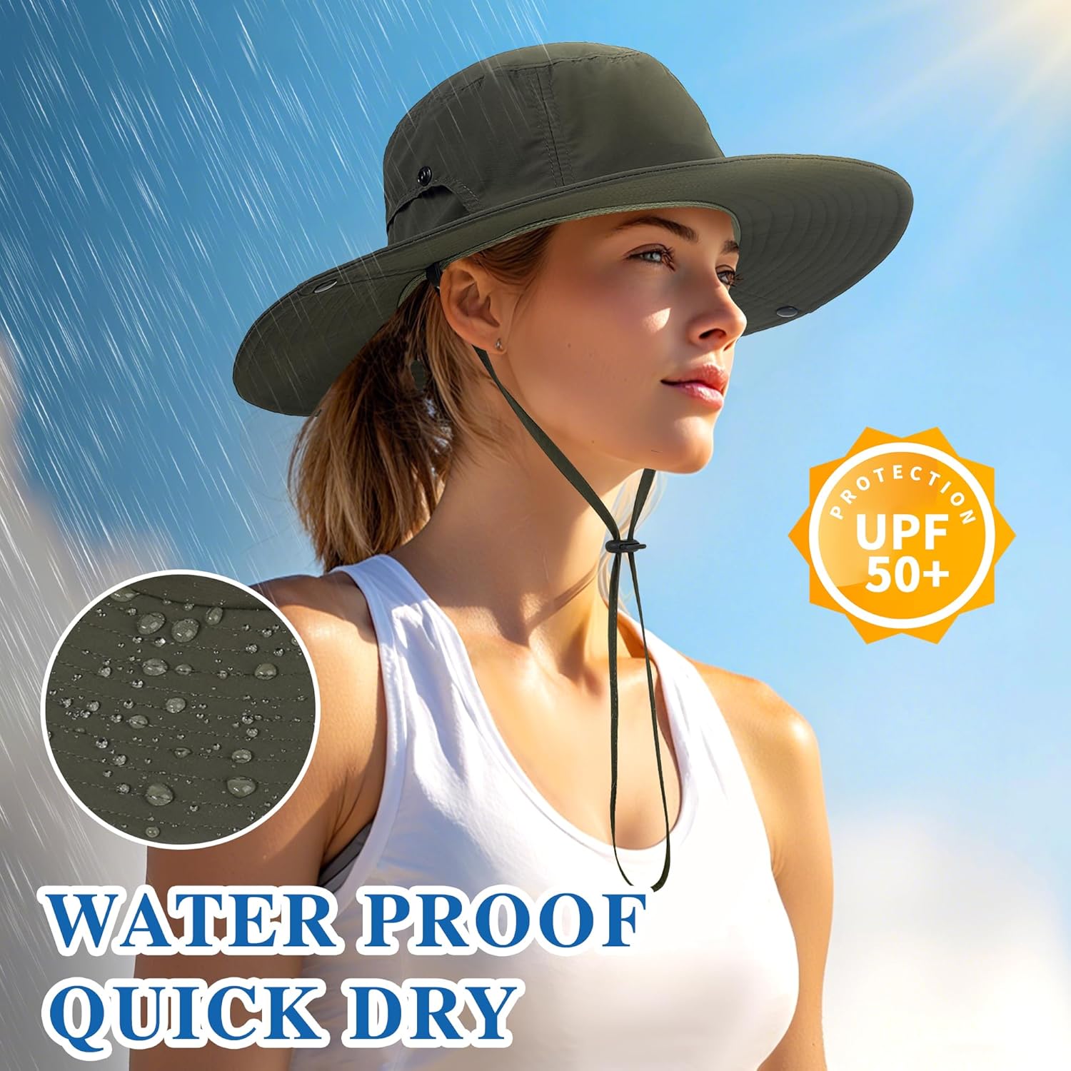 Wide Brim Sun Hats Waterproof Bucket Hat UV Protection Fishing Hat Summer Packable Fisherman Hat for Men and Women - Image 5