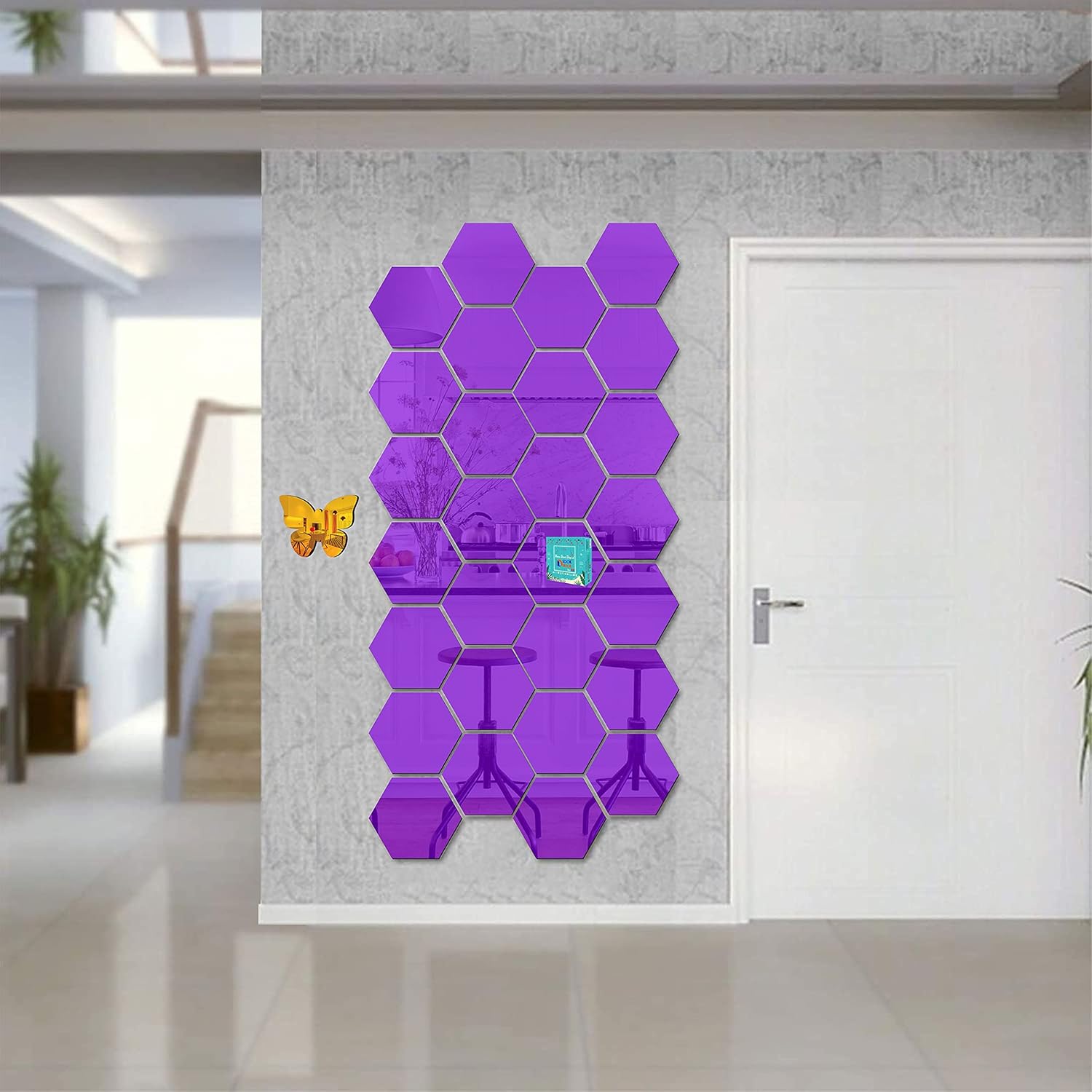 Buy 28 Hexagon Purple & 10 Butterfly Mirror Wall StickersAcrylic