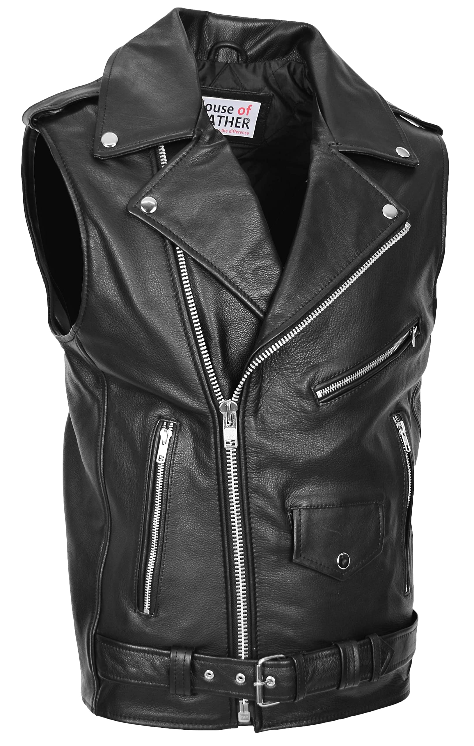 House Of Leather Gilet de motard en cuir véritable pour homme Brando Style Vest Jones Noir