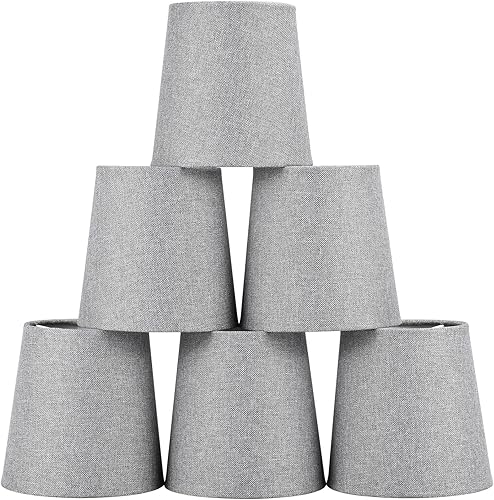 Miniatura 7 de Lampwell VALO - Juego de 6 pantallas de lámpara de araña con clip, barril pequeño, 5.2 x 4 pulgadas x 5.2 pulgadas de alto, lino, hechas a mano,