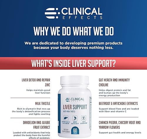 Miniatura 5 de Clinical Effects Apoyo hepático - Suplemento natural de cardo mariano y zinc - Paquete de 3 - Ayuda a desintoxicar y limpiar el hígado - Apoya la