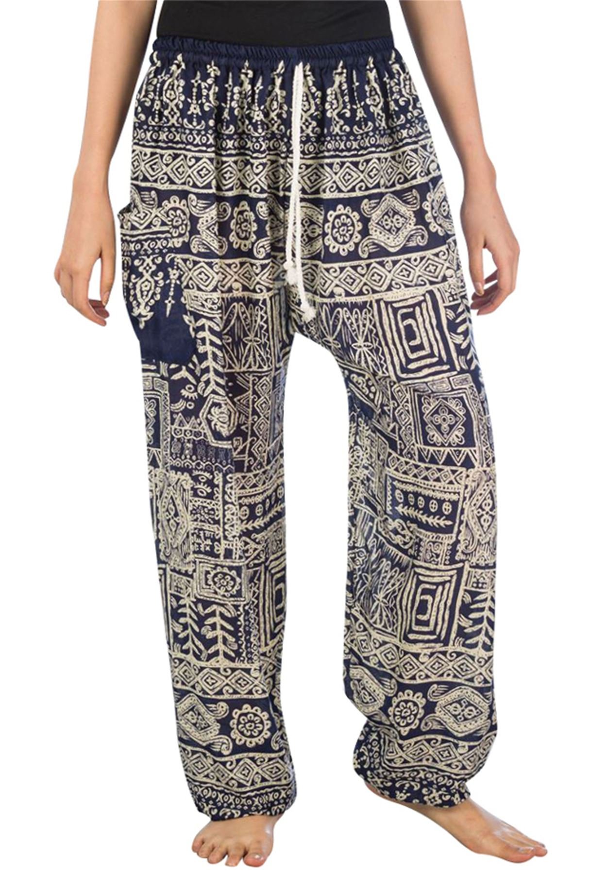 LOFBAZ Harem Pants for Women S-4XL Plus Drawstring Yoga Boho Palazzo PJ Clothing