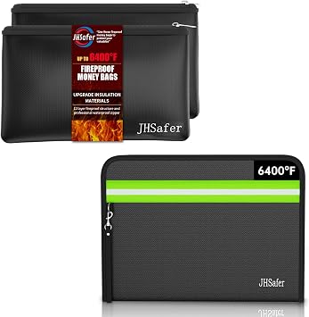 6400F Fireproof and Waterproof Money Bags 2pcs 11"6.3" & 6400F Fireproof Document Bag 15"11"