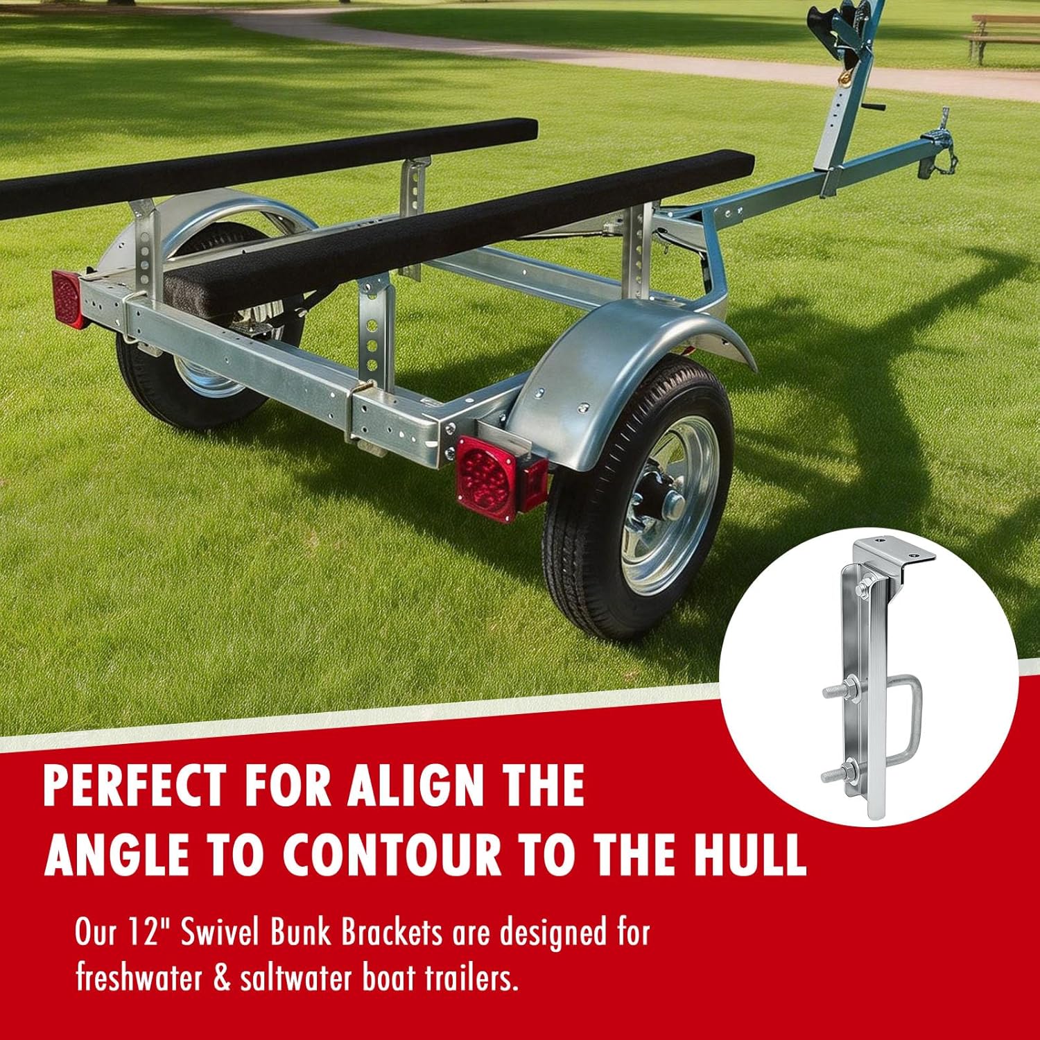 4 Pack 10"/12" Boat Trailer Bunk Brackets Kit, Heavy Duty Galvanized Swivel Top, for 1.5" x 3", 2" x 3", 3" x 3" Boat Trailer Crossmember