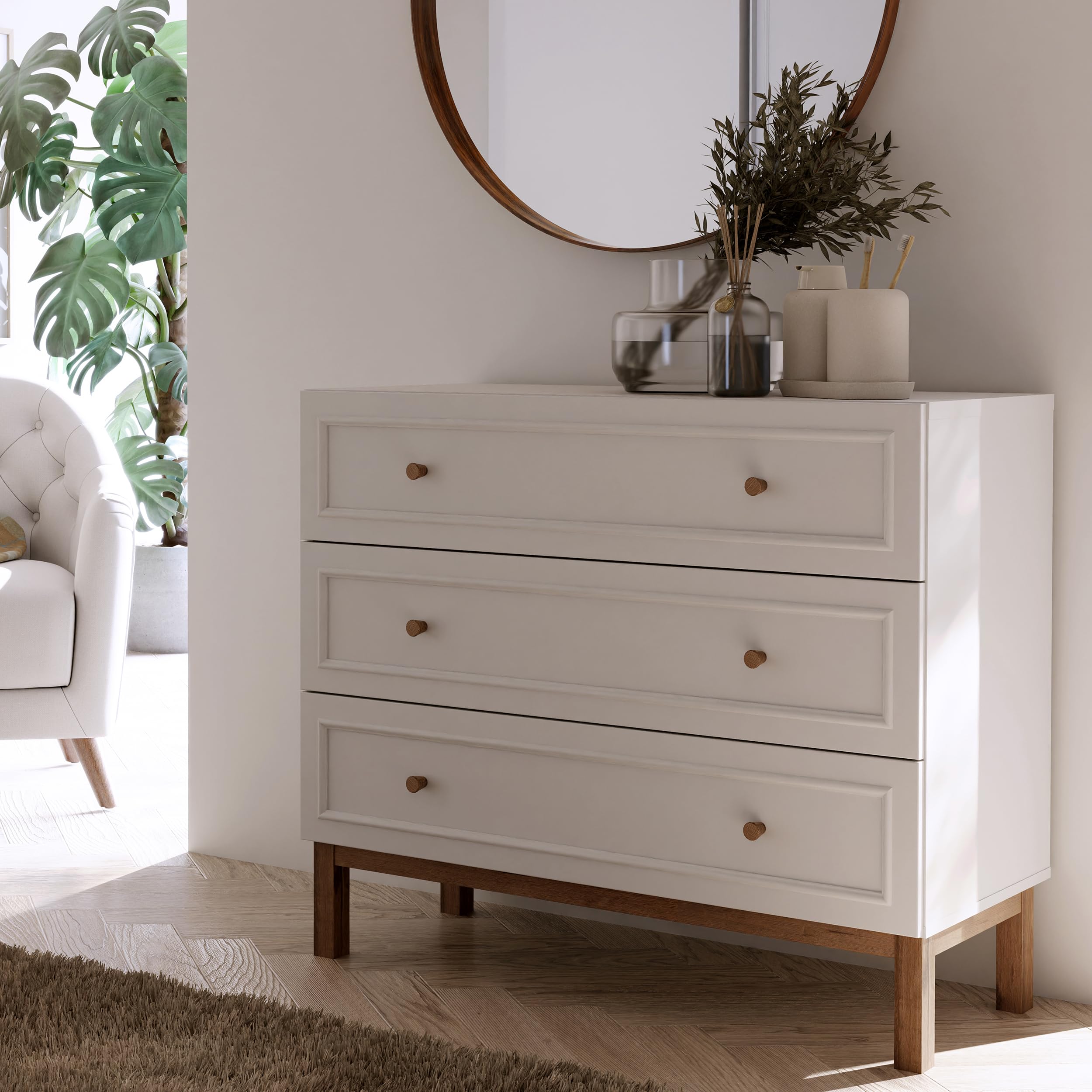 Cassettiera De Noche Panama 4 Cassetti, Color Legno E Grigio, 80 Cm Larghezza 40 Cm Profondita 80 Cm Altezza 86796080