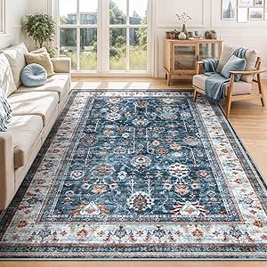 Amazon.com: Seavish Living Room Rug 5x7 Blue Area Rugs for Bedroom Aesthetic Low Pile Washable ...