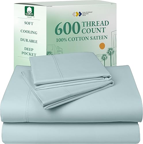 Vista 35 de California Design Den Juego de sábanas de 100% tejido de satén de algodón de 600 hilos, esquinas profundas, suaves, lavanda, tamaño King California