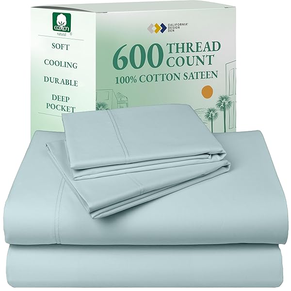 CALIFORNIA DESIGN DEN 5-Star Hotel 600 Thread Count 100% Cotton Sheets Set - Soft & Smooth Queen Sheet for Bed with Deep Pockets, Quality Beats Egyptian Cotton Sheets and Pillowcases (Seafoam)