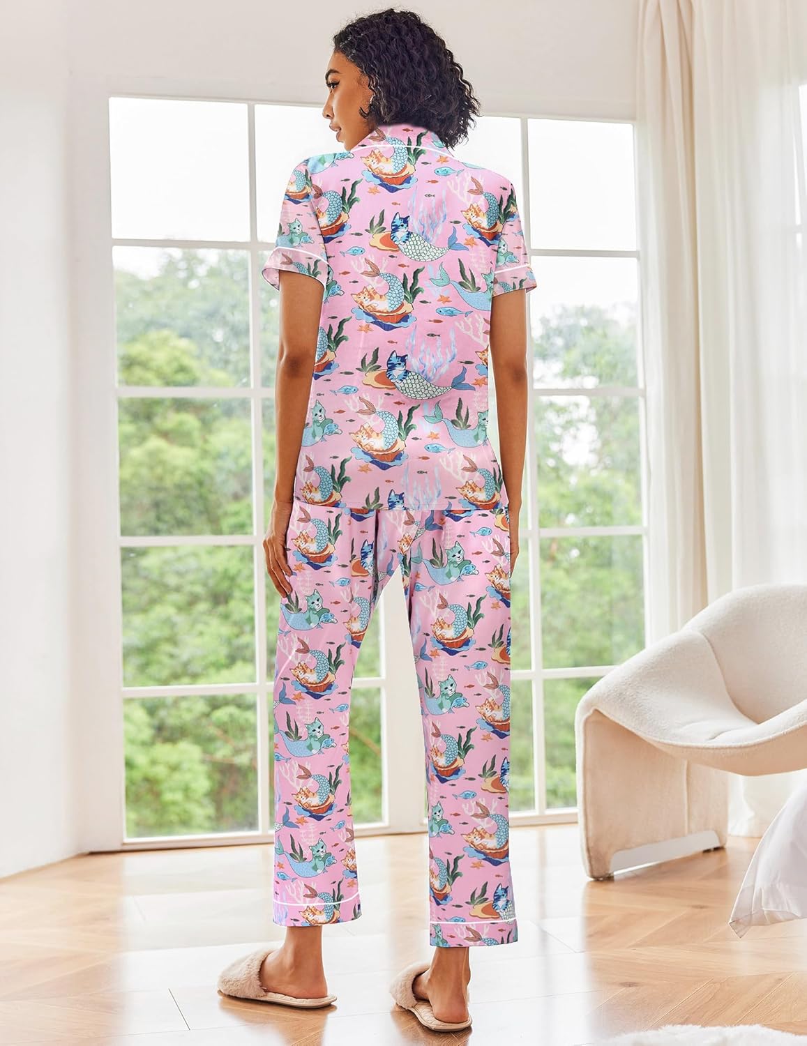 Ekouaer Silk Satin Pajamas Set Women Short Sleeve Sleepwear Soft Button Down Loungewear Pjs Set - Image 5