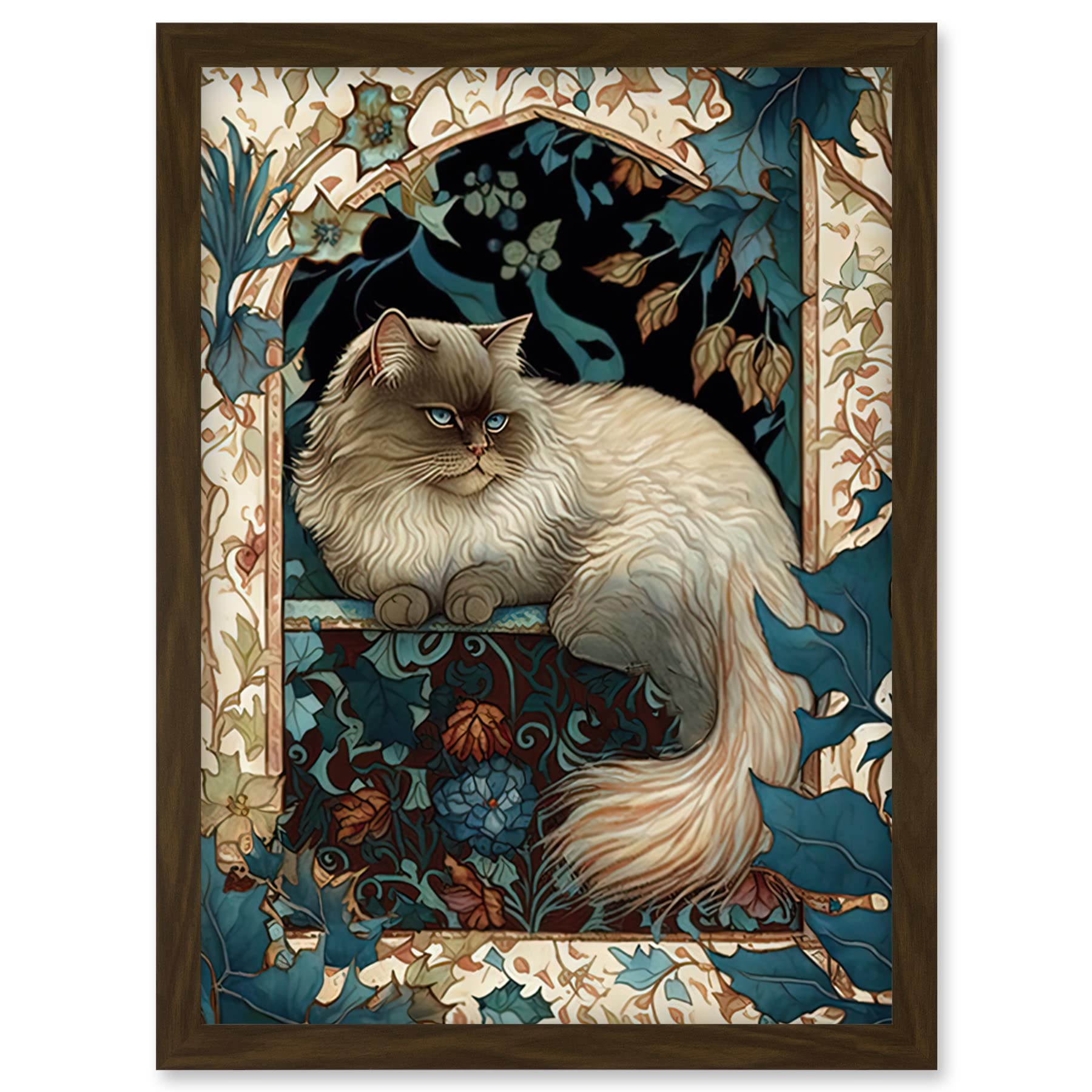 Artery8 Perched Himalayan Persian Cat Modern Art Nouveau Illustration Artwork Framed Wall Art Print A4