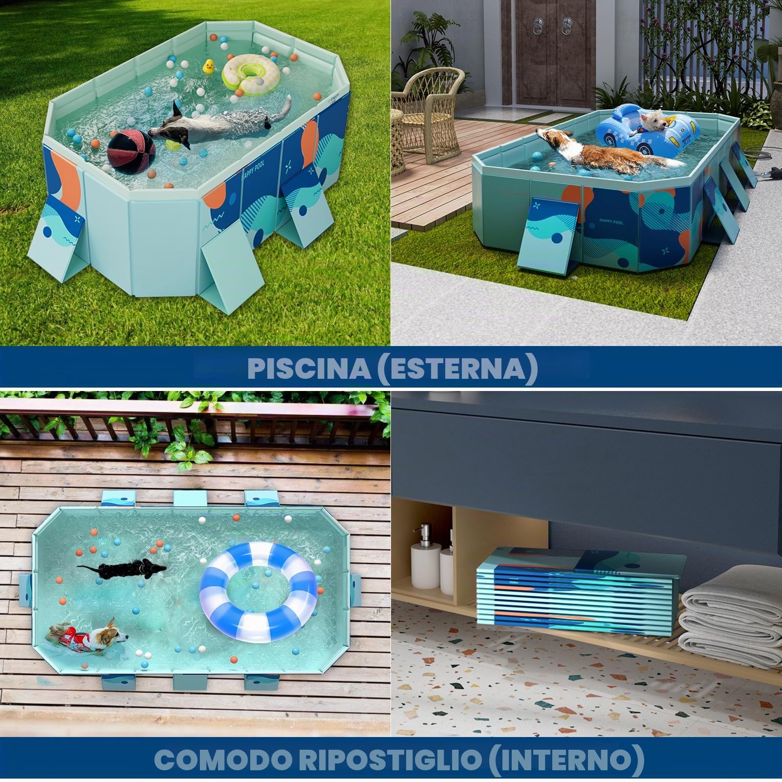 Piscina pieghevole per bambini per cani e animali domestici – 2,23 m vasca in PVC resistente per giardino con scarico rapido e fondo antiscivolo, include palline e kit di riparazione