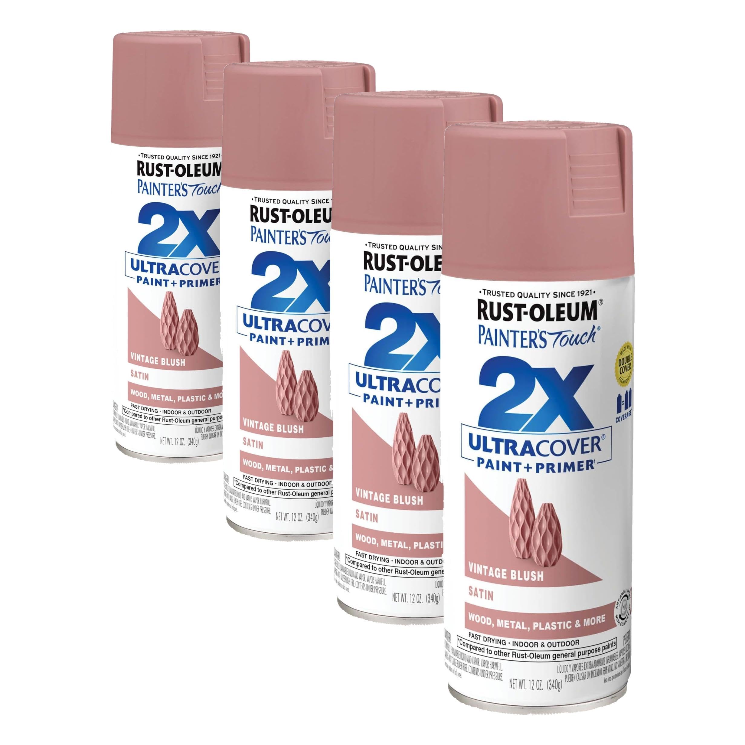 Rust-Oleum 299887 Painter's Touch 2X Ultra Cover Spray Paint, 12 oz, Satin Vintage Blush (Pack of 4)