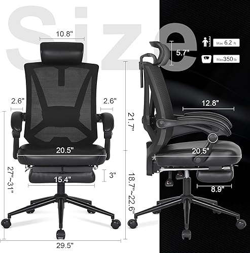 Miniatura 2 de Misolant Silla de oficina ergonómica con reposapiés, silla de escritorio ergonómica con soporte lumbar 2D ajustable, silla de computadora de