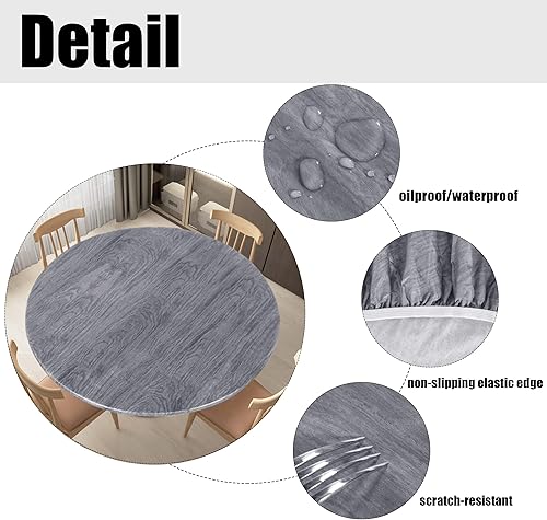 Miniatura 123 de LUSHVIDA - Mantel ajustable de vinilo para mesa redonda, impermeable y con borde elástico, mantel de plástico