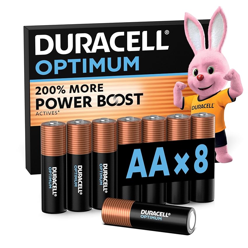 DURACELL Optimum AA Batterie (Confezione da 8) – Batterie Alcaline da 1,5 V – 200% Più Attivi Power Boost – Soddisfano le Esigenze dei Dispositivi Moderni – 100% Riciclabili – MX1500