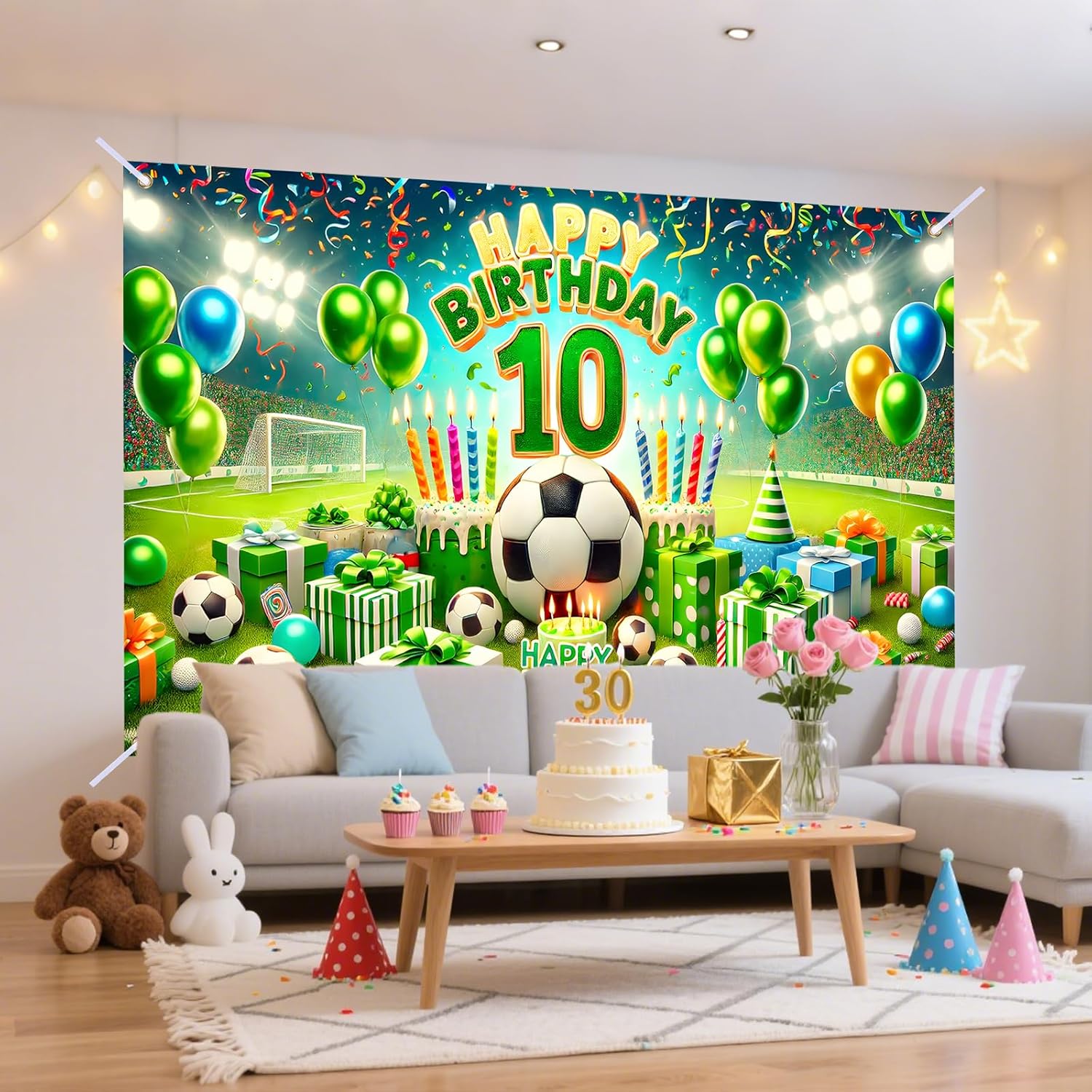Nuxovilar Happy 10th Birthday Yard Banner, Soccer-Inspired Design Decorations Large Happy Birthday Banner Supplies Outdoor & Indoor Giant Sign Photo Prop Backdrop - 71x43 inches - Image 7