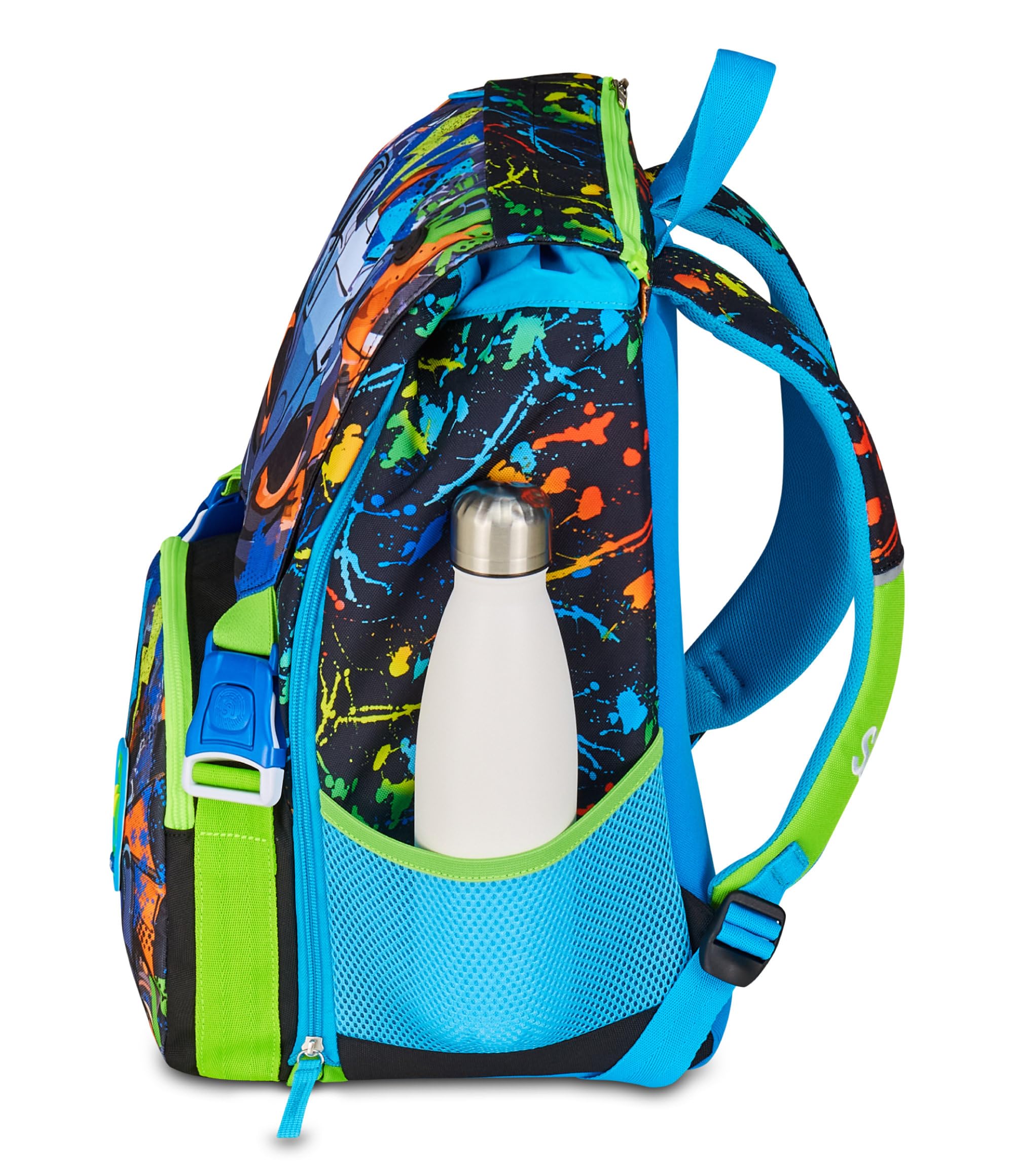 SJ GANG STYLE JAM GANG Zaino Scuola Estensibile Big LED LOOK, Nero, Zaino con Divisorio Interno, Tasca Superiore con Occhi LED, Tasca per Borraccia, 24 L, Zaino Scuola Elementare, Bambino