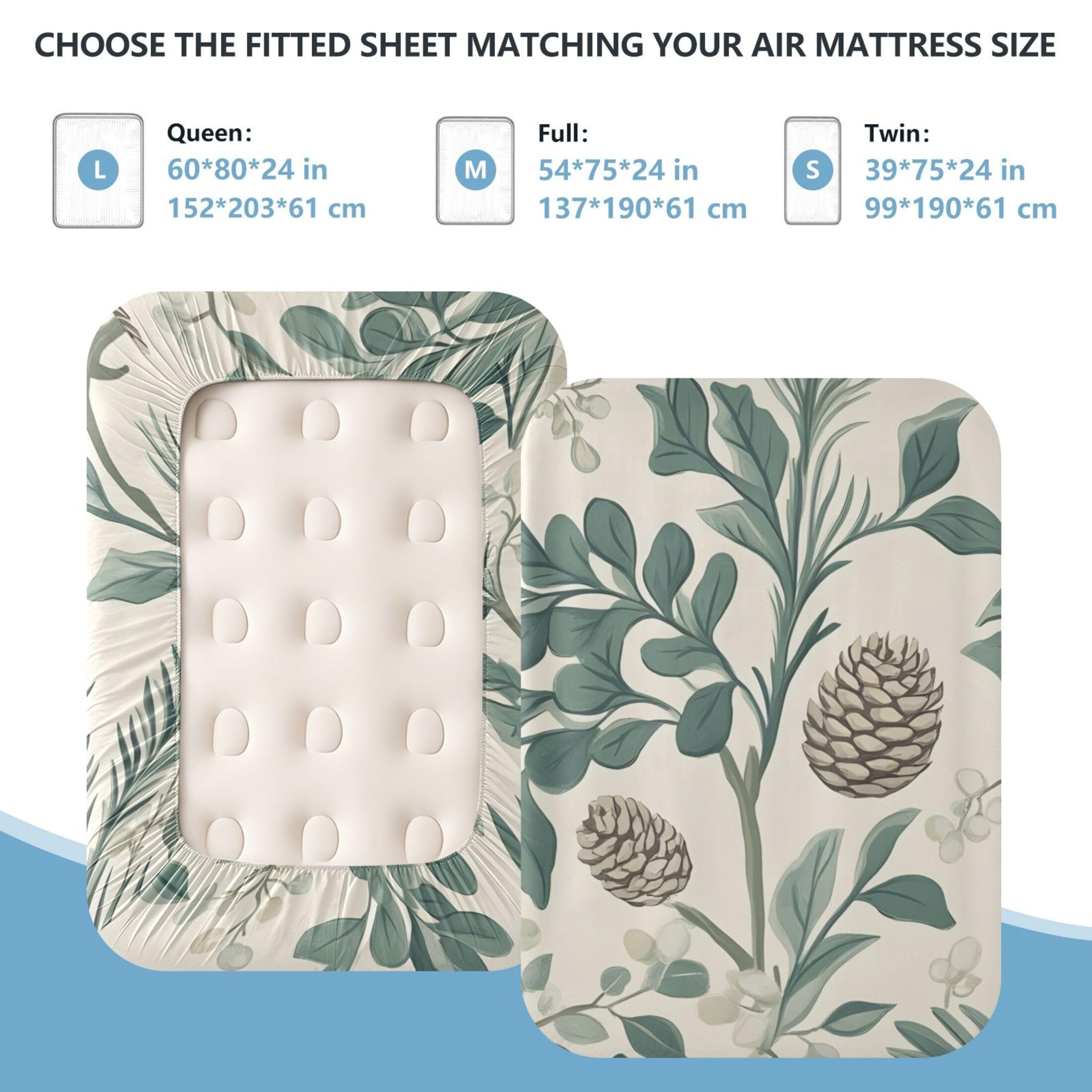 Pine Cones - Sábana bajera ajustable individual para colchón de aire, bolsillo extra profundo de 24 pulgadas, funda suave y transpirable con apertura de válvula de cremallera para cama de