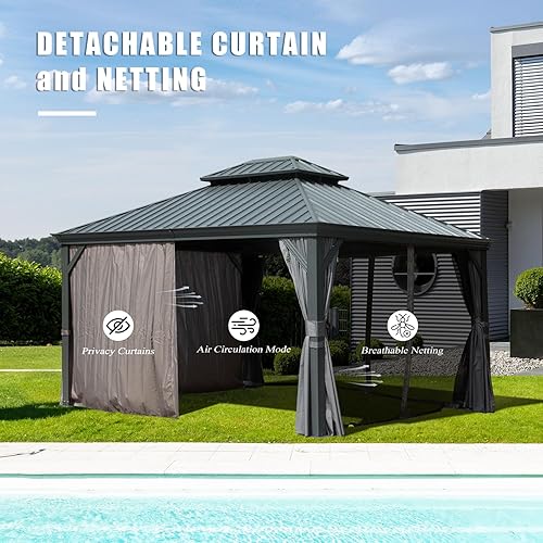 Miniatura 6 de Domi - Cenador de techo rígido de 10 x 12 pies, kiosco de aluminio para exteriores con doble techo de acero galvanizado, cenador permanente con