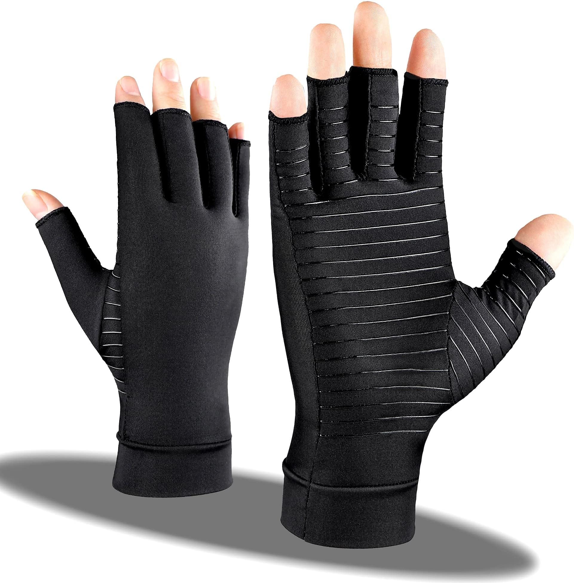 Arthritis Pain Relief Gloves for Women and Man, Copper Compression Gloves for Carpal Tunnel Pain Relief, Fingerless Arthritis Gloves for Rheumatoid, Tendonitis, Swelling (1 Pair, Medium)