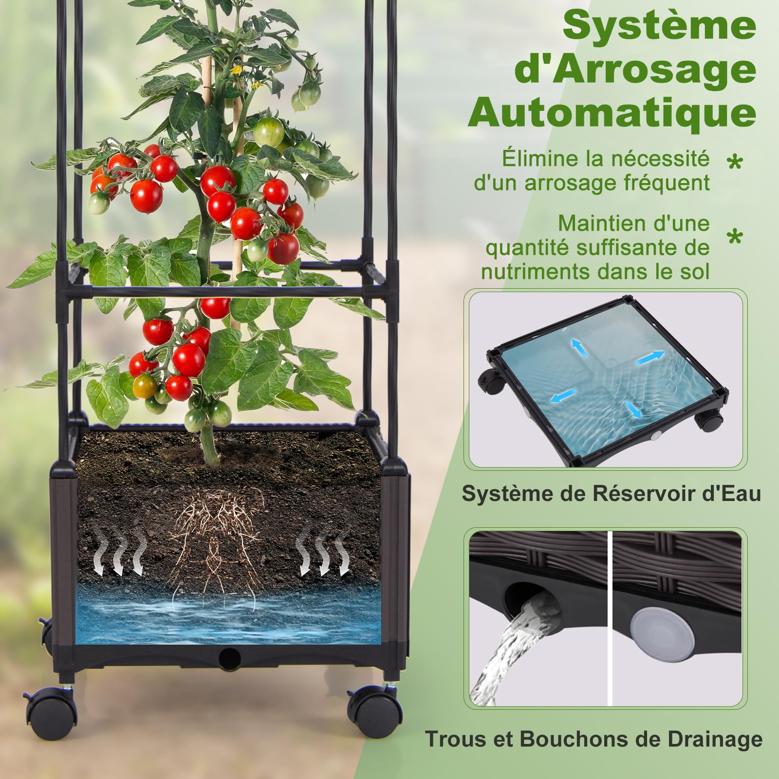 COSTWAY Potager Surélevé Vertical avec Bac et Treillis de 170cm