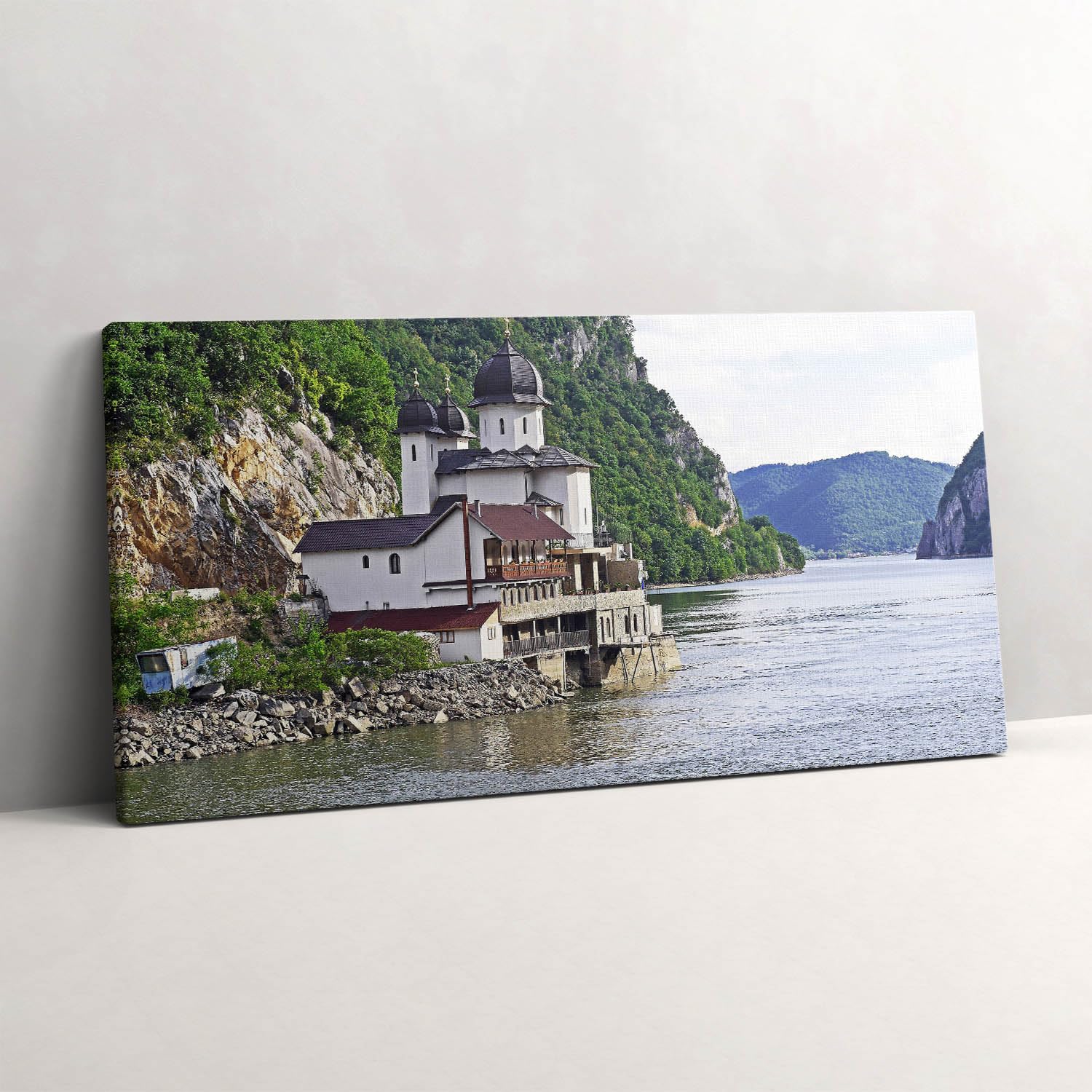 Tableau de qualité Wallfluent Église au bord de l'eau toile tendue durable - 6