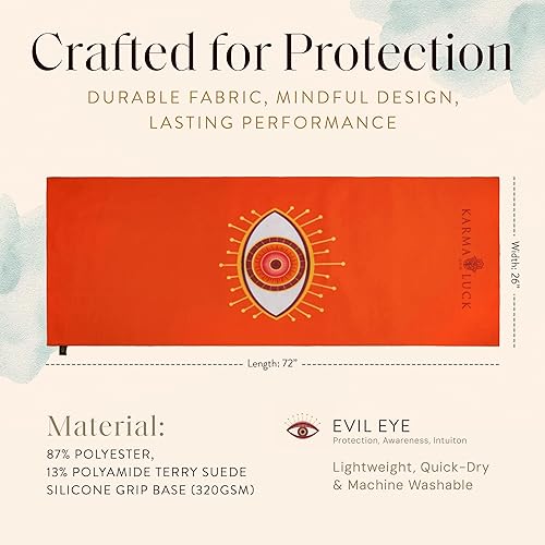 Miniatura 4 de KARMA AND LUCK Guardian Energy - Toalla de yoga con diseño de mal de ojo para protección y enfoque, toalla antideslizante para esterilla de yoga