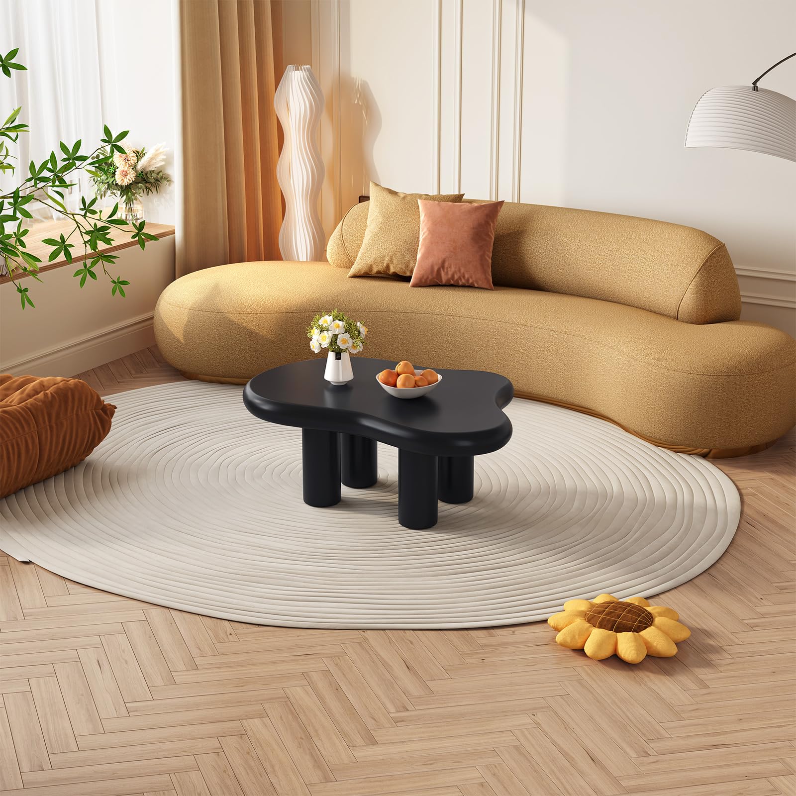 Moderna mesa de centro Cloud-Sd Nordic Sle Irregular con Eds redondeados Escultural Mesa de centro baja para sala de estar para decoración del hogar (negro)