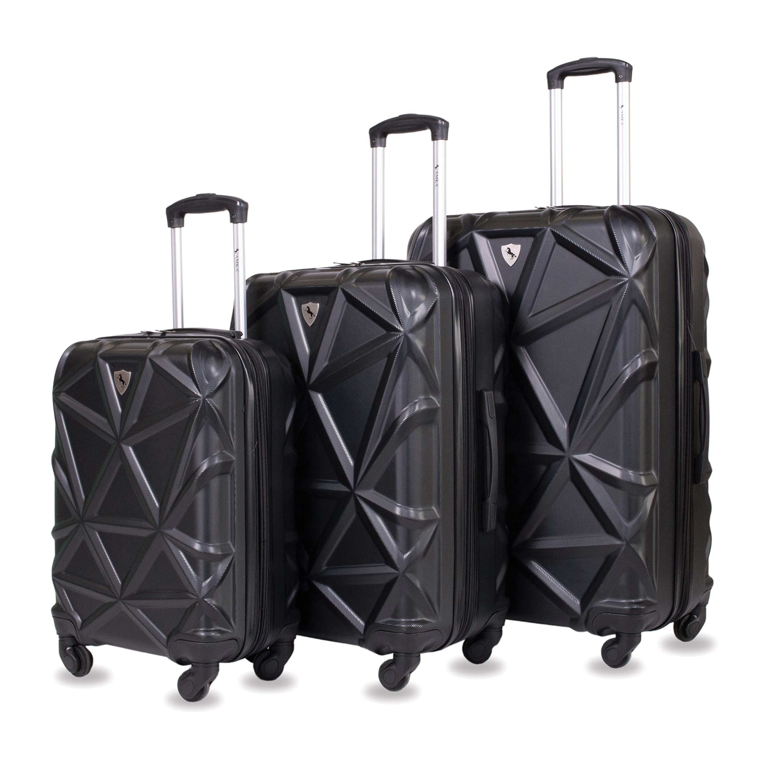 AMKA - Gem Hardside Expandable Luggage Set, Hard Sided Luggage with Spinner Wheels, 3-Pieces, 1 Carry On & 2 Checked, (28-inch, 24-inch, 20-inch) Black