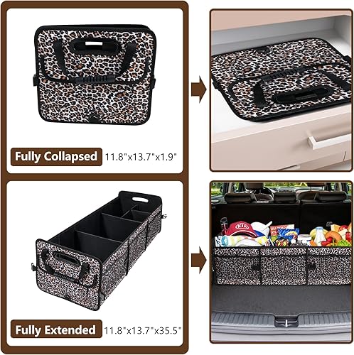 Miniatura 5 de Organizador de maletero con estampado de leopardo, gran capacidad de 95 litros, parte inferior antideslizante, impermeable, almacenamiento portátil