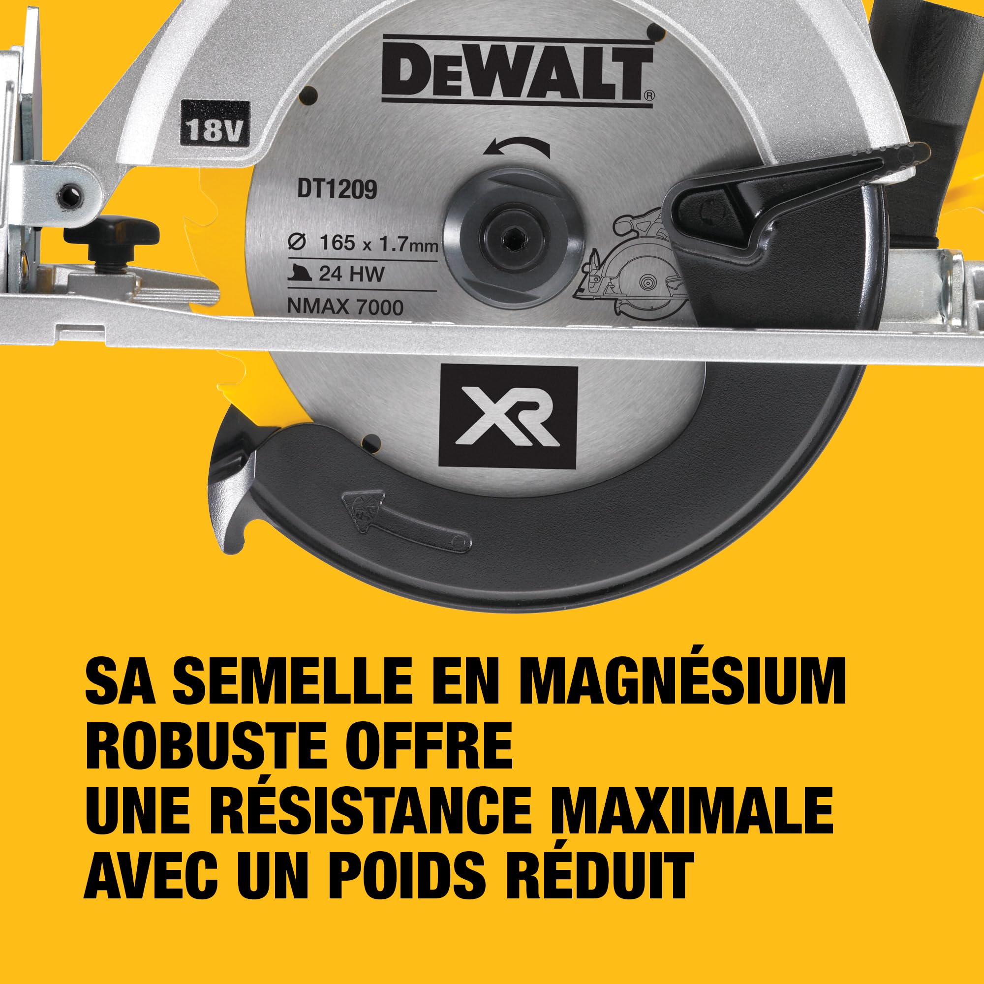 DEWALT - Scie circulaire 18V sans fil avec coffret TSTAK - 3700 trs/min - lame carbure 24 dents 165 mm - inclinaison de lame 50° - profondeur de coupe Max à 90° de 55 mm - DCS391NT- XJ